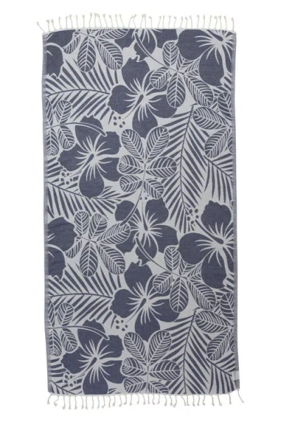 Infusezen Hawaiian Flower Print Organic Cotton Reversible Turkish Towel In Blue