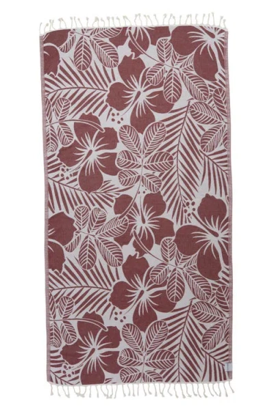 Infusezen Hawaiian Flower Print Organic Cotton Reversible Turkish Towel In Burgundy