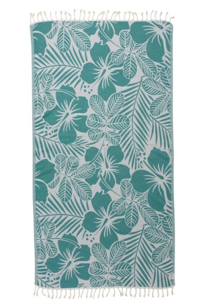 Infusezen Hawaiian Flower Print Organic Cotton Reversible Turkish Towel In Green