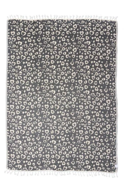 Infusezen Leopard Heart Organic Cotton Medium Weight Throw Blanket In Black