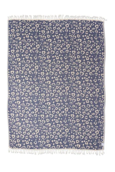 Infusezen Leopard Heart Organic Cotton Medium Weight Throw Blanket In Blue