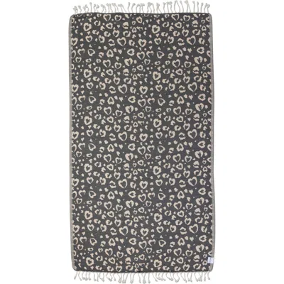 Infusezen Leopard Heart Organic Turkish Towel In Black