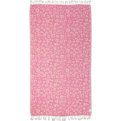 Infusezen Leopard Heart Organic Turkish Towel In Pink