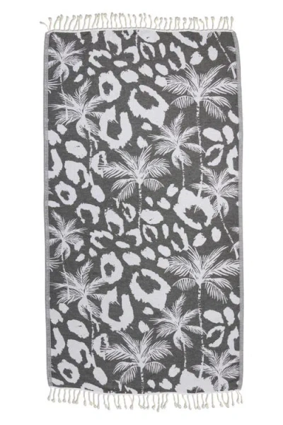 Infusezen Leopard Palm Organic Turkish Towel In Black