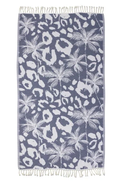 Infusezen Leopard Palm Organic Turkish Towel In Blue