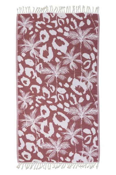 Infusezen Leopard Palm Organic Turkish Towel In Burgundy