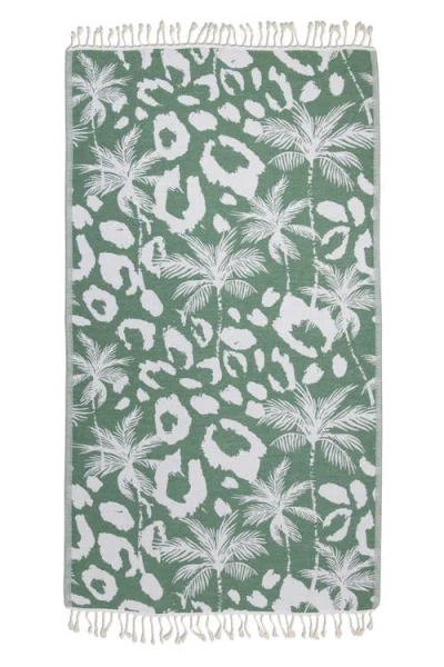 Infusezen Leopard Palm Organic Turkish Towel In Green