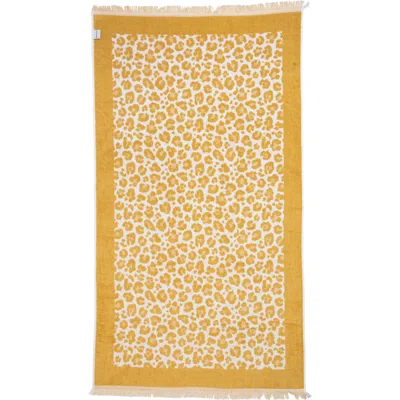 Infusezen Leopard Print Organic Cotton Full Terry Turkish Towel In Yellow
