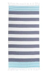 Infusezen Marine Striped Organic Turkish Towel With Soft Terry Cloth Lining