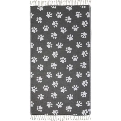 Infusezen Paw Print Organic Cotton Turkish Towel In Black