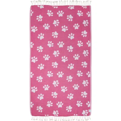 Infusezen Paw Print Organic Cotton Turkish Towel In Pink