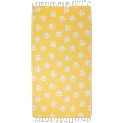 Infusezen Paw Print Organic Cotton Turkish Towel In Yellow