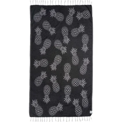 Infusezen Pineapple Organic Sand Free Turkish Towel In Black