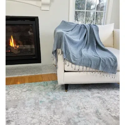 Infusezen Small Sw Throw Organic Turkish Cotton Stonewashed Throw, Lightweight, Lap Blanket For Couch Or Sofa, In Denim