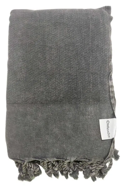 Infusezen Stonewashed Organic Small Turkish Throw Blanket In Black