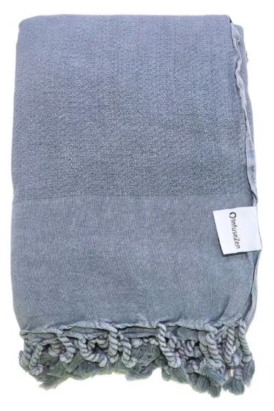 Infusezen Stonewashed Organic Small Turkish Throw Blanket In Blue