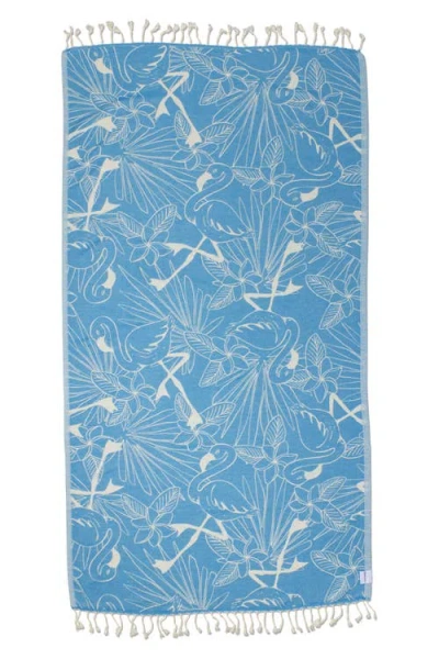 Infusezen Tropical Flamingo Organic Turkish Towel In Blue