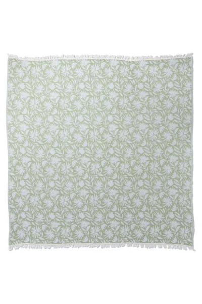 Infusezen Whimsical Flower Organic Reversible Muslin Blanket In Green