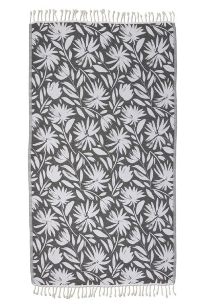 Infusezen Whimsical Flower Organic Turkish Towel In Black