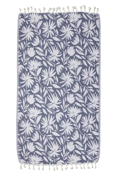 Infusezen Whimsical Flower Organic Turkish Towel In Blue