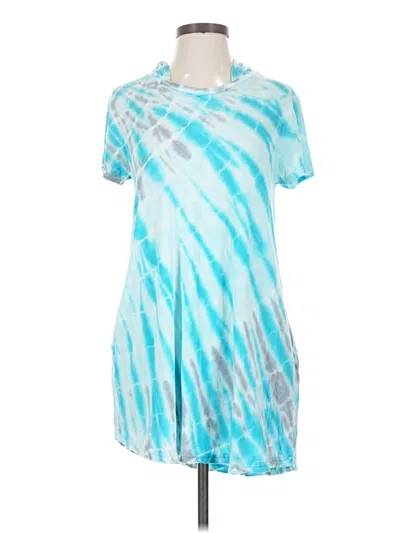 Pre-owned Ingear Short Sleeve Top Teal Tie-dye Pattern Cowl Neck Tops In Blue