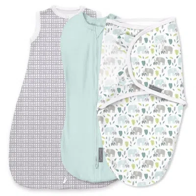Ingenuity Swaddleme By  Comfort Pack Baby Swaddle Set, Size 0-3 Months, 3pk - Baby Elephant In Blue,gray,green