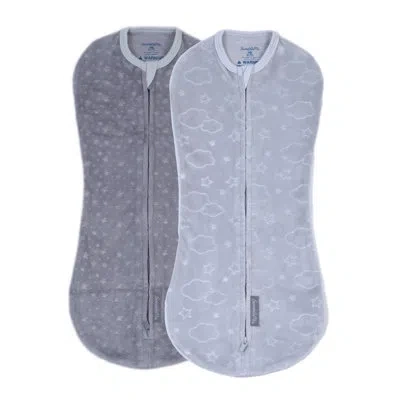 Ingenuity Swaddleme By  Compression Baby Swaddle Pod In Velboa, Two-way Zipper, 0-2 Months, 1.0 Tog,  In Gray,blue,silver