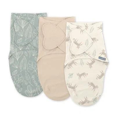 Ingenuity Swaddleme By  Monogram Collection Baby Swaddle, 100% Cotton, 0-3 Months, 1.0 Tog, 3-pack -  In Green,beige,tan