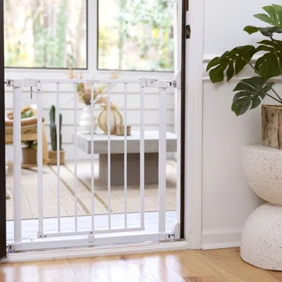 Ingenuity The Doorway 37w Series Pet And Baby Gate With Quad Cam Lock, 30"-37" Wide, 28" Tall, Pressure Or Har In White