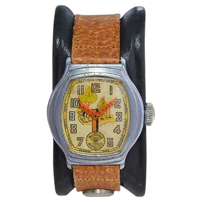 Pre-owned Ingersoll Rare, Art Deco Boy Scout Watch With Original Compass Strap In Multi
