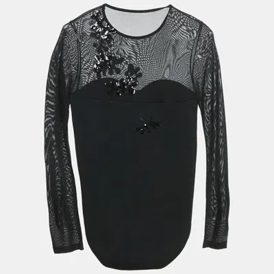 Ingie Paris Black Sequin Embroidered Jersey Bodysuit