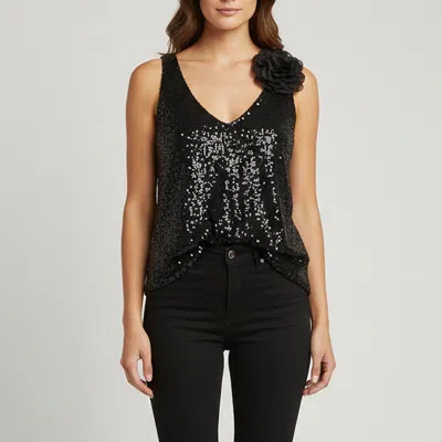 Pre-owned Ingie Paris Black Sequins Embellished Tulle V-neck Tulpai Top M