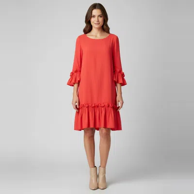 Pre-owned Ingie Paris Coral Pink Crepe Ruffled Knee Length Dress M