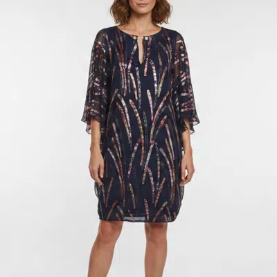 Pre-owned Ingie Paris Navy Blue Silk Chiffon Bell Sleeve Mini Dress L
