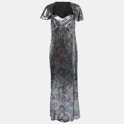 Ingie Paris Purple/silver Sequin Sweetheart Neck Gown In Black