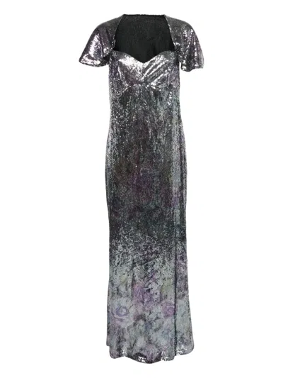 Pre-owned Ingie Paris Sequinned Sweetheart-neck Dress In Silver