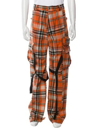 Pre-owned Inglish Moffin Plaid Print Cargo Pants In Orange