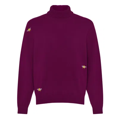 Ingmarson Bee Embroidered Wool & Cashmere Rollneck Purple Women