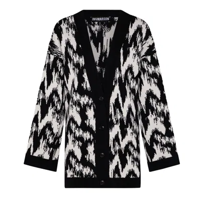 Ingmarson Black / White Ikat Wool & Cashmere Knitted Cardigan Women In Black/white