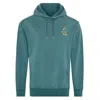 Ingmarson Green Floral Embroidered Organic Cotton Hoodie Teal Men In Blue