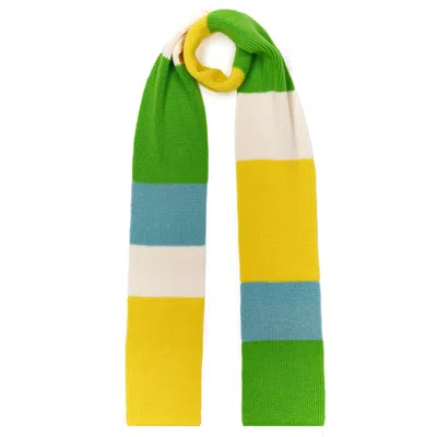 Ingmarson Green / Yellow / Orange Ribbed Colour Block Wool & Cashmere Scarf Green Men In Green/yellow/orange