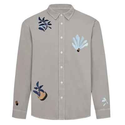 Ingmarson Men's Abstract Floral Organic Cotton Shirt Grey In Multi
