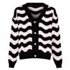 Ingmarson Men's Black / White Waves Cardigan Wool & Cashmere Black & White In Black
