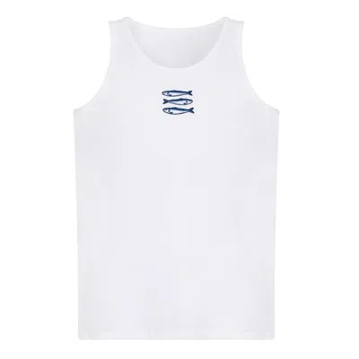 Ingmarson Men's White Sardines Embroidered Organic Cotton Tank Top