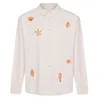 Ingmarson Men's White Shell Embroidered Organic Cotton Shirt Ecru In White