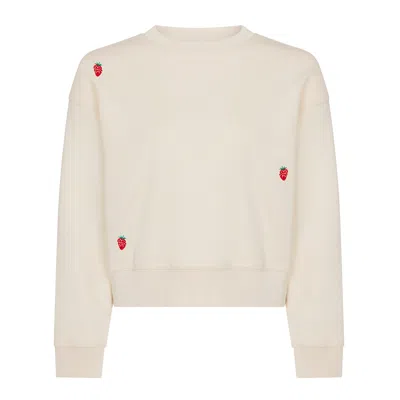 Ingmarson Neutrals Strawberry Embroidered Cropped Sweatshirt Ecru Women