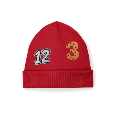 Ingmarson Numbers Organic Cotton Embroidered Beanie Red Women