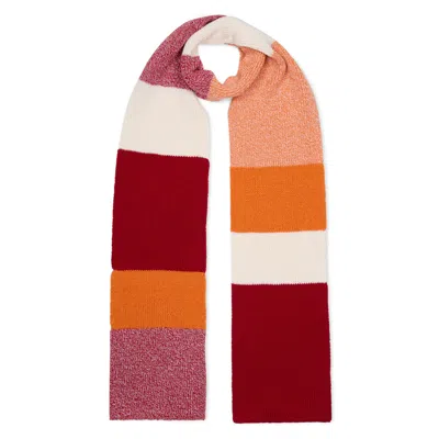 Ingmarson Orange / Red Ribbed Colour Block Wool & Cashmere Scarf Red & Orange Women In Orange/red