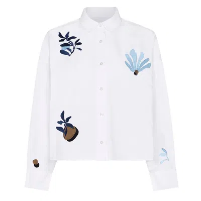 Ingmarson Women's Abstract Floral Organic Cotton Shirt White