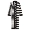 Ingmarson Women's Black / White Multi-striped Wool & Cashmere Knitted Cardigan Long In Black/white